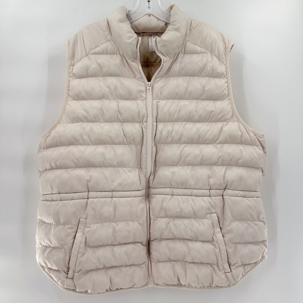FABLETICS Women's Cream Puffer Vest Size 2X Quilted Full Zip Plus Size